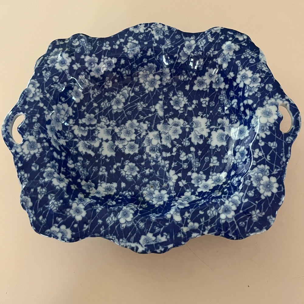 Floral Blue and White Ceramic Serving Bowl